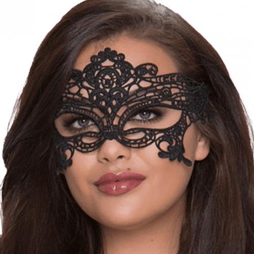 QUEEN LINGERIE - WIDE LACE EYE MASK BLACK