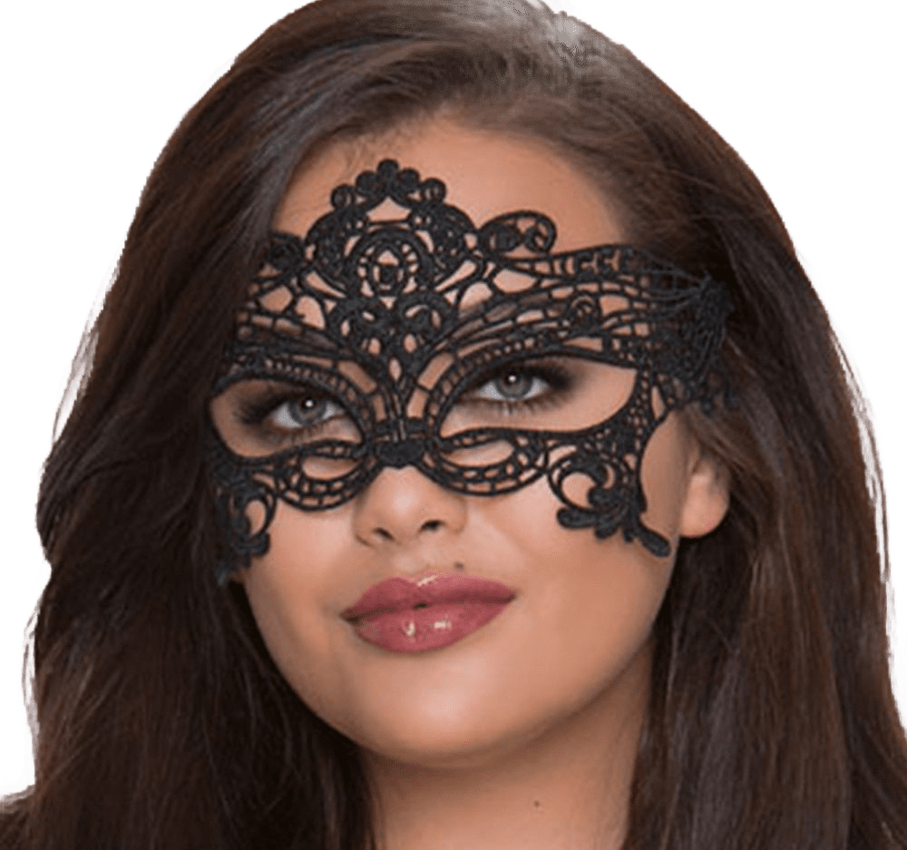 QUEEN LINGERIE - WIDE LACE EYE MASK BLACK